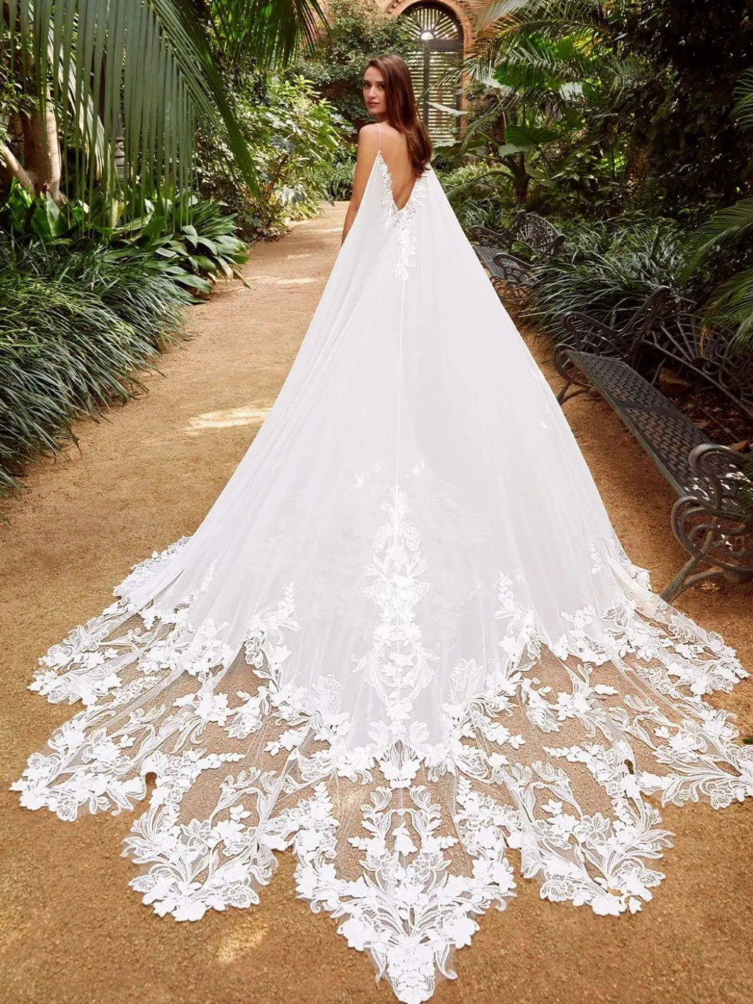 Pearl Enzoani Georgette Gown with Statement Lace Train
