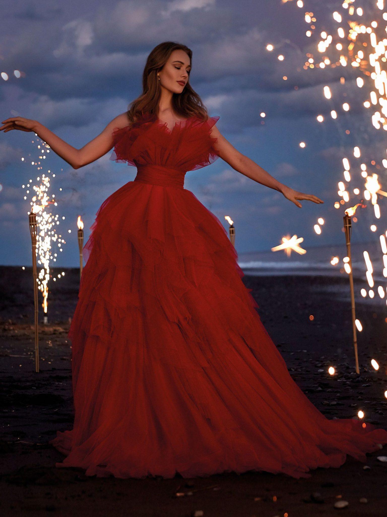 Red tulle clearance dress